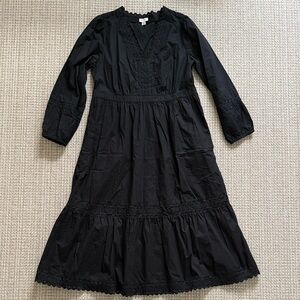 J. Crew Factory Black Long Sleeve Midi Dress Ric Rack Size Small Women’s